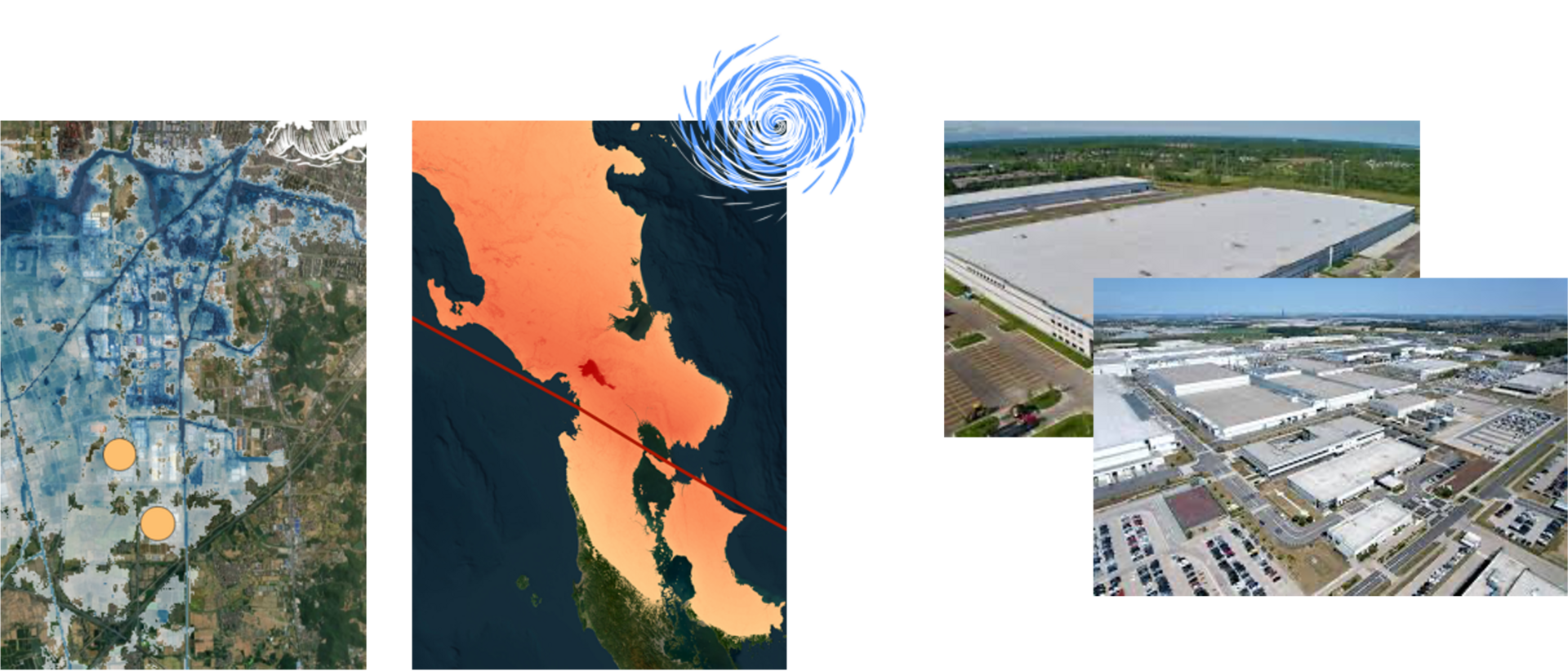 Hazard simulation and exposure mapping - combining flood maps, tropical cyclone paths with plant facilities